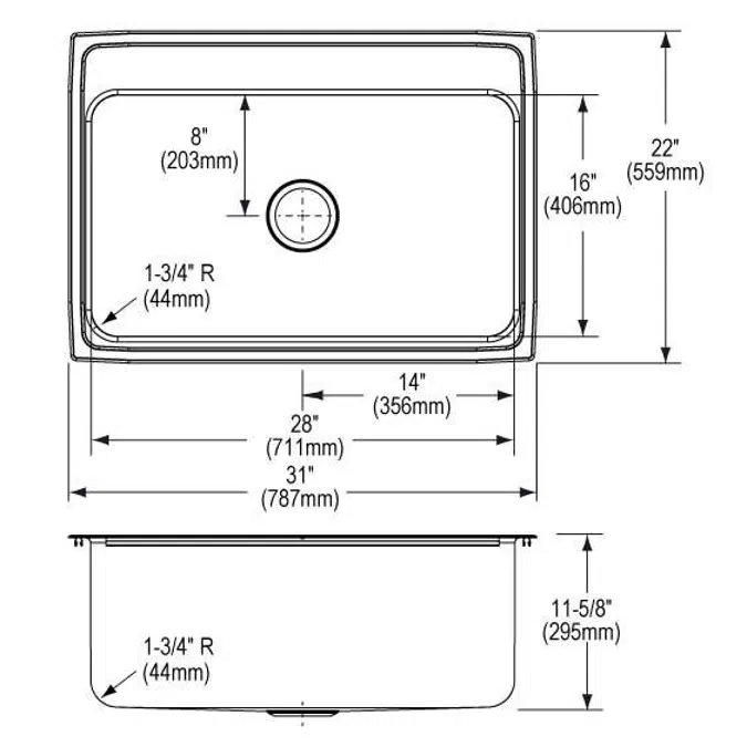 DLR3122121_5_MR2 Lustertone® Classic Stainless Steel 31" x 22" x 11-5/8" Single Bowl Drop-in Sink