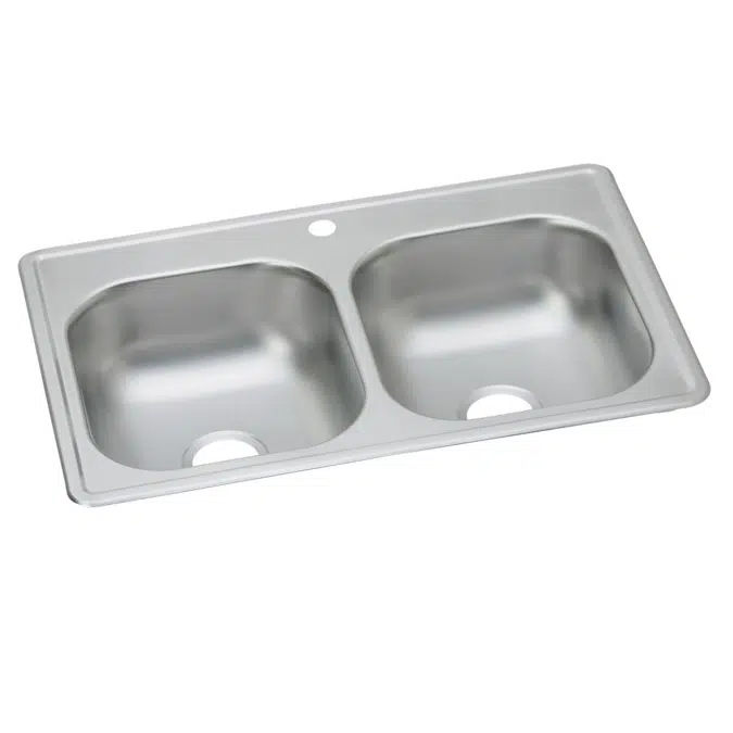 DSE233191 Dayton® Stainless Steel 33" x 19" x 8" 1-Hole Equal Double Bowl Drop-in Sink