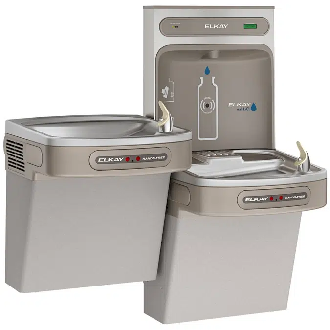 LZOOTL8WSLK Elkay ezH2O® Bottle Filling Station with Bi-Level ADA Cooler Dual Hands Free Activation Filtered Refrigerated Light Gray