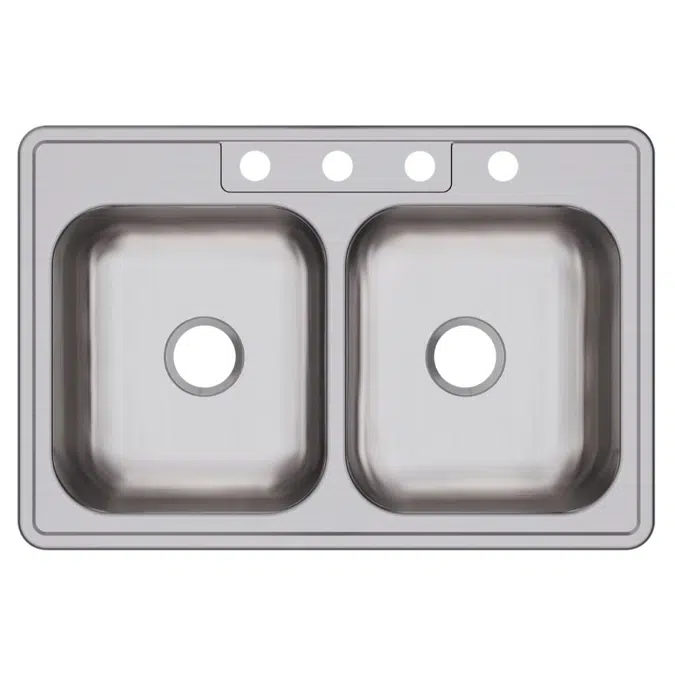 DXR33224 Dayton® Stainless Steel 33" x 22" x 8-3/16" 4-Hole Equal Double Bowl Drop-in Sink