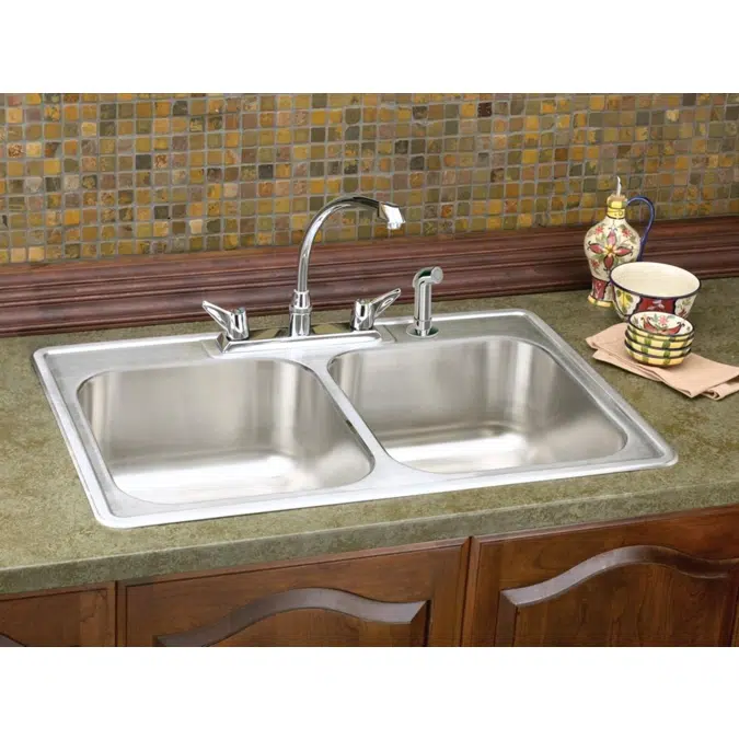 DXR33224 Dayton® Stainless Steel 33" x 22" x 8-3/16" 4-Hole Equal Double Bowl Drop-in Sink