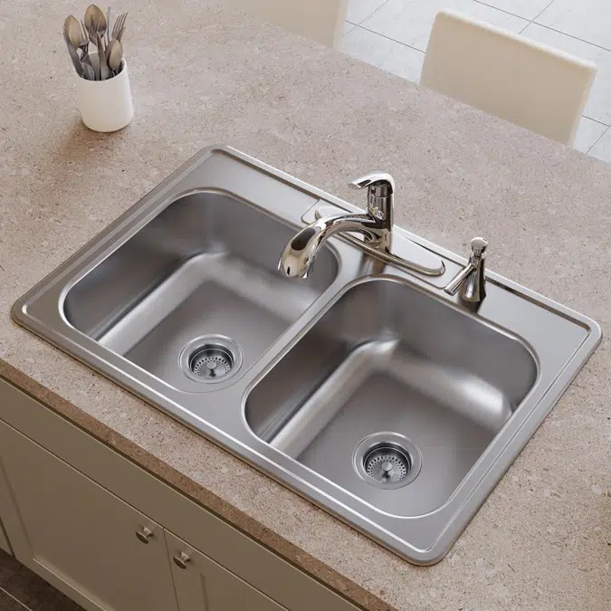 DXR33224 Dayton® Stainless Steel 33" x 22" x 8-3/16" 4-Hole Equal Double Bowl Drop-in Sink