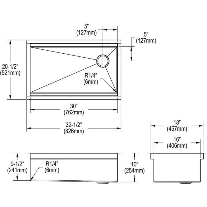 CS30_WPK_BPK_CWK Circuit Chef® Workstation Stainless Steel 32-1/2" x 20-1/2" x 10" Single Bowl Undermount Sink Kit