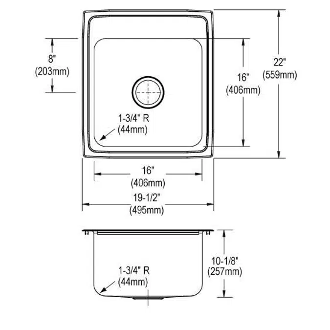 DLR2022101_3_MR2 Lustertone® Classic Stainless Steel 19-1/2" x 22" x 10-1/8" Single Bowl Drop-in Sink