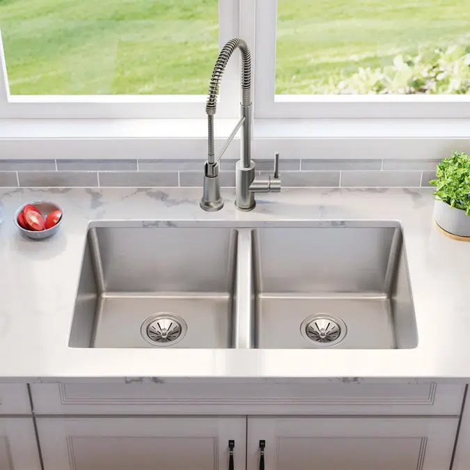 ELUH3118T Lustertone Iconix® 18 Gauge Stainless Steel 32-3/4" x 19-1/2" x 9" Double Bowl Undermount Sink
