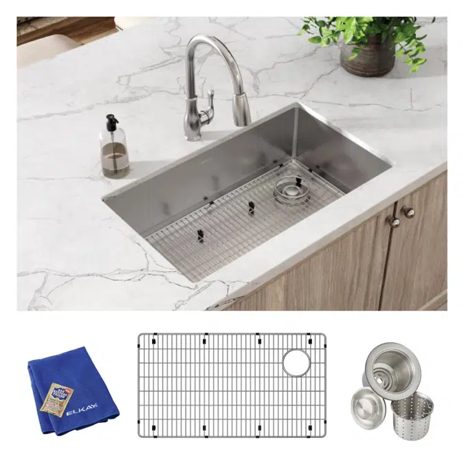 ECTRU30179RTC Elkay Crosstown® 18 Gauge Stainless Steel 31-1/2" x 18-1/2" x 9" Single Bowl Undermount Sink Kit
