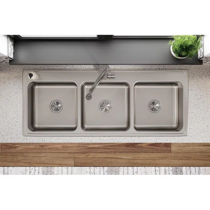 LTR5422101_6 Elkay Lustertone® Classic Stainless Steel 54" x 22" x 10-1/8", Triple Bowl Drop-in Sink