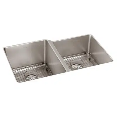 Image pour ELUHH3120RTPDBG Lustertone Iconix® 16 Gauge Stainless Steel 31-1/4" x 20-1/2" x 9" Double Bowl Undermount Sink Kit with Right Perfect Drain®