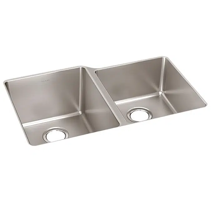 ELUH3120RT Lustertone Iconix® 18 Gauge Stainless Steel 31-1/4" x 20-1/2" x 9" Double Bowl Undermount Sink with Right Small Bowl