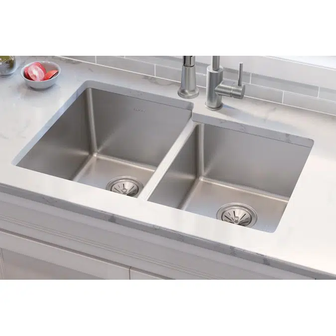 ELUH3120RT Lustertone Iconix® 18 Gauge Stainless Steel 31-1/4" x 20-1/2" x 9" Double Bowl Undermount Sink with Right Small Bowl