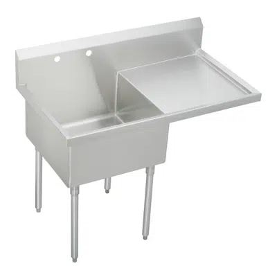 kuva kohteelle Elkay Sturdibilt Stainless Steel 49-1/2" x 27-1/2" x 14" Floor Mount, Single Compartment Scullery Sink w/ Drainboard