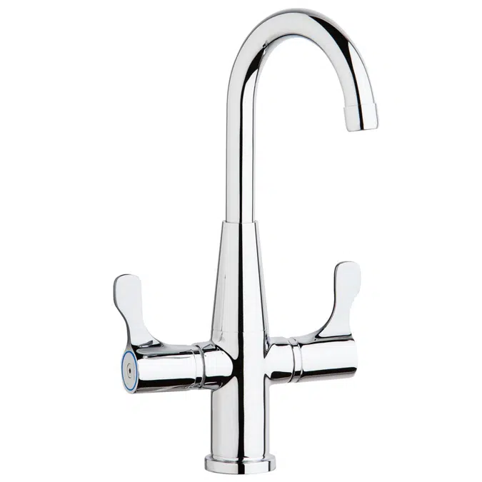 LKD2223CElkay Single Hole Deck Mount Faucet with Gooseneck Spout Twin Lever Handles Chrome