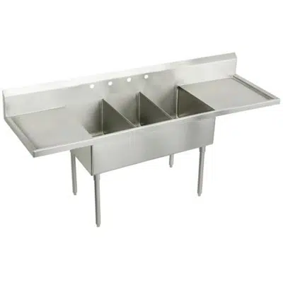 WNSF8360LR4 Elkay Weldbilt Stainless Steel 108" x 27-1/2" x 14" Floor Mount, Triple Compartment Scullery Sink with Drainboard için görüntü