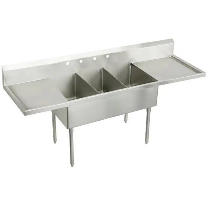 WNSF8360LR4 Elkay Weldbilt Stainless Steel 108" x 27-1/2" x 14" Floor Mount, Triple Compartment Scullery Sink with Drainboard