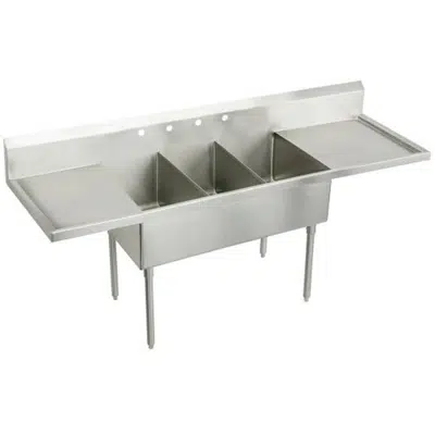 Immagine per WNSF8360LR4 Elkay Weldbilt® Stainless Steel 108" x 27-1/2" x 14" Floor Mount Triple Compartment 4-Hole Scullery Sink w/L&R Drainboards