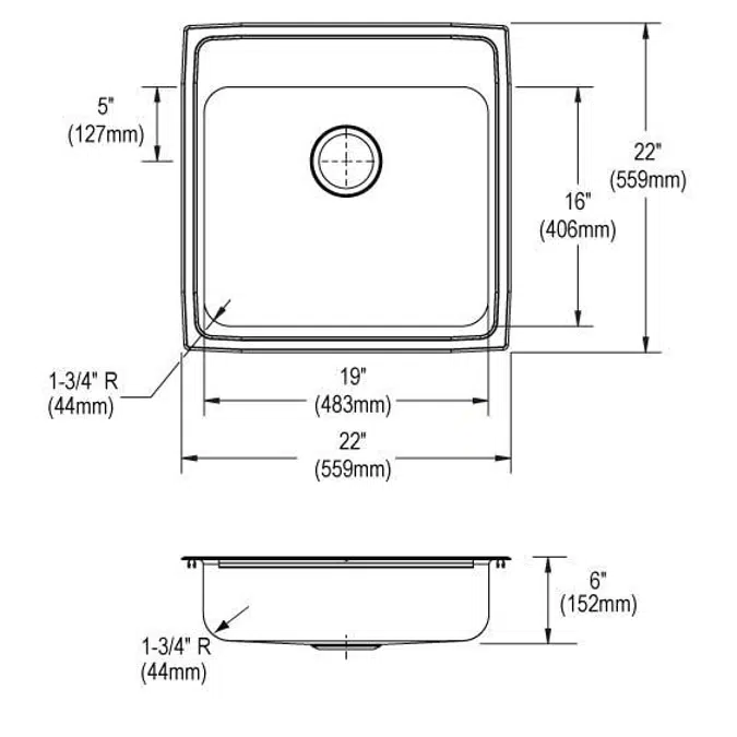LRAD2222601_4_MR2 Lustertone® Classic Stainless Steel 22" x 22" x 6" Single Bowl Drop-in ADA Sink