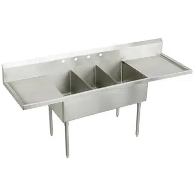 imazhi i WNSF8372LR4 Elkay Weldbilt Stainless Steel 120" x 27-1/2" x 14" Floor Mount, Triple Compartment Scullery Sink