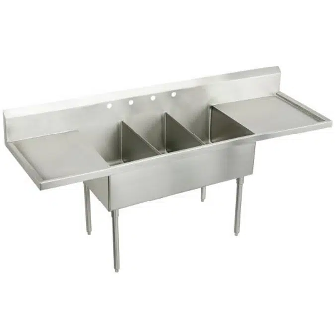 WNSF8372LR4 Elkay Weldbilt Stainless Steel 120" x 27-1/2" x 14" Floor Mount, Triple Compartment Scullery Sink