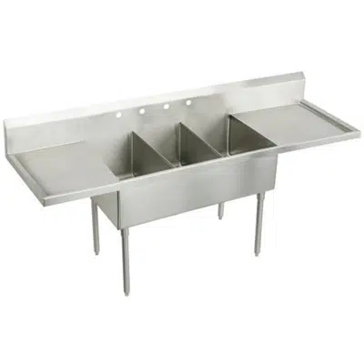 Immagine per WNSF8372LR4 Elkay Weldbilt® Stainless Steel 120" x 27-1/2" x 14" Floor Mount Triple Compartment 4-Hole Scullery Sink w/L&R Drainboards