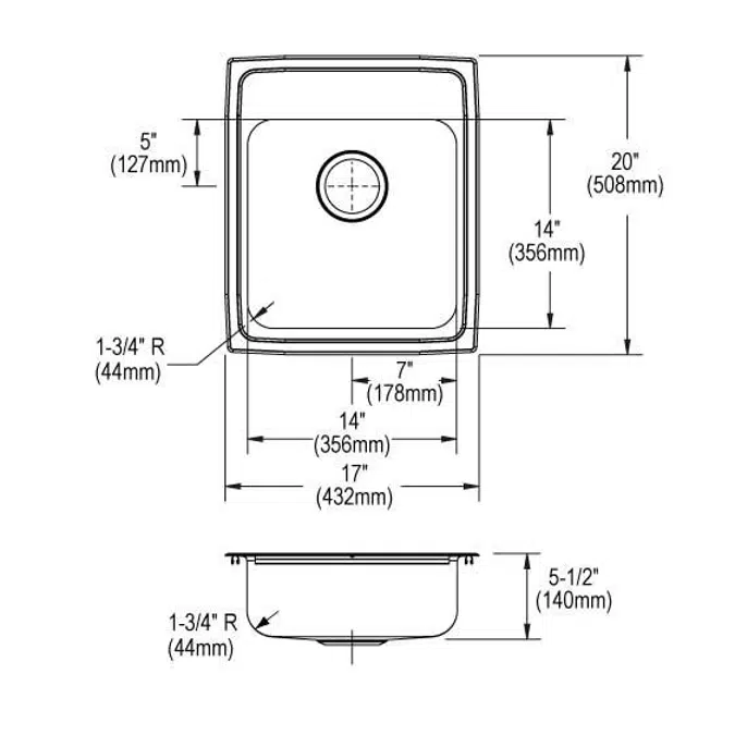 LRAD1720552 Elkay Lustertone® Classic Stainless Steel 17" x 20" x 5-1/2" 2-Hole Single Bowl Drop-in ADA Sink