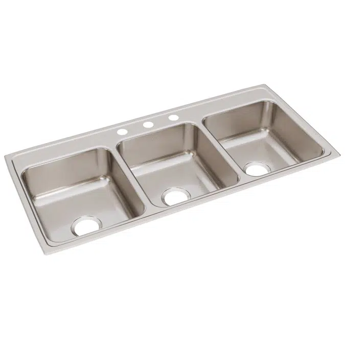 LTR46223 Elkay Lustertone Classic Stainless Steel 46" x 22" x 7-5/8", 3-Hole Triple Bowl Drop-in Sink