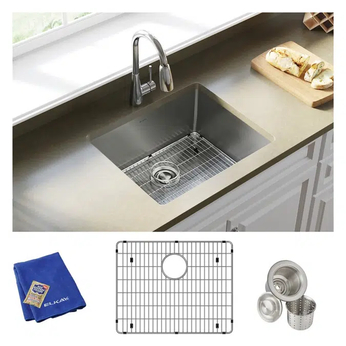ECTRU21179TC Elkay Crosstown® 18 Gauge Stainless Steel 22-1/2" x 18-1/2" x 9" Single Bowl Undermount Sink Kit