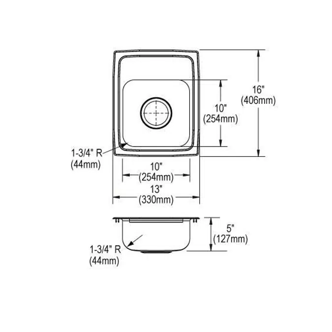 LRAD1316501_MR2 Elkay Lustertone® Classic Stainless Steel 13" x 16" x 5" 3-Hole Single Bowl Drop-in ADA Sink