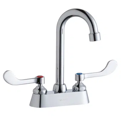 LK406GN04T4Elkay 4" Centerset with Exposed Deck Faucet with 4" Gooseneck Spout 4" Wristblade Handles Chrome için görüntü