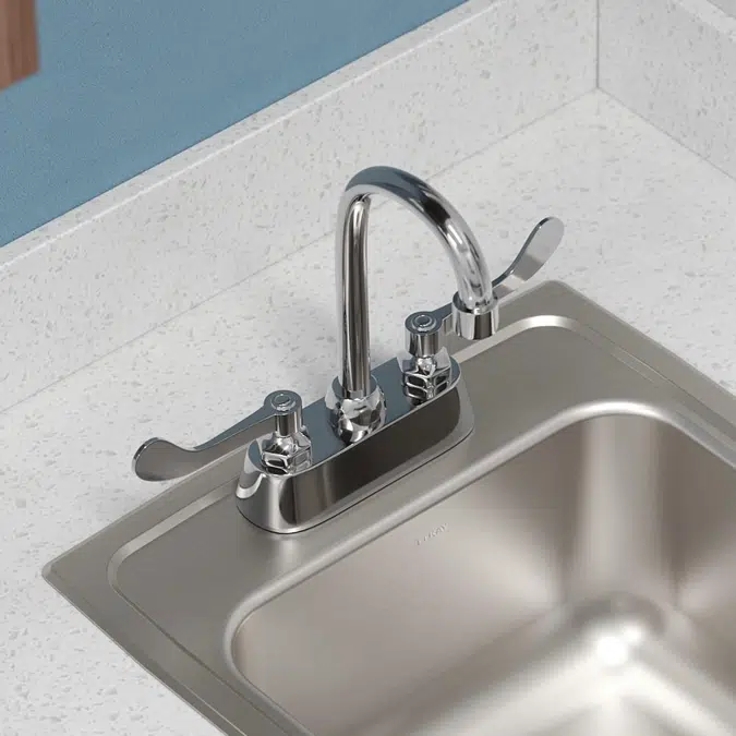 LK406GN04T4 Elkay® 4" Centerset with Exposed Deck Faucet with 4" Gooseneck Spout 4" Wristblade Handles Chrome