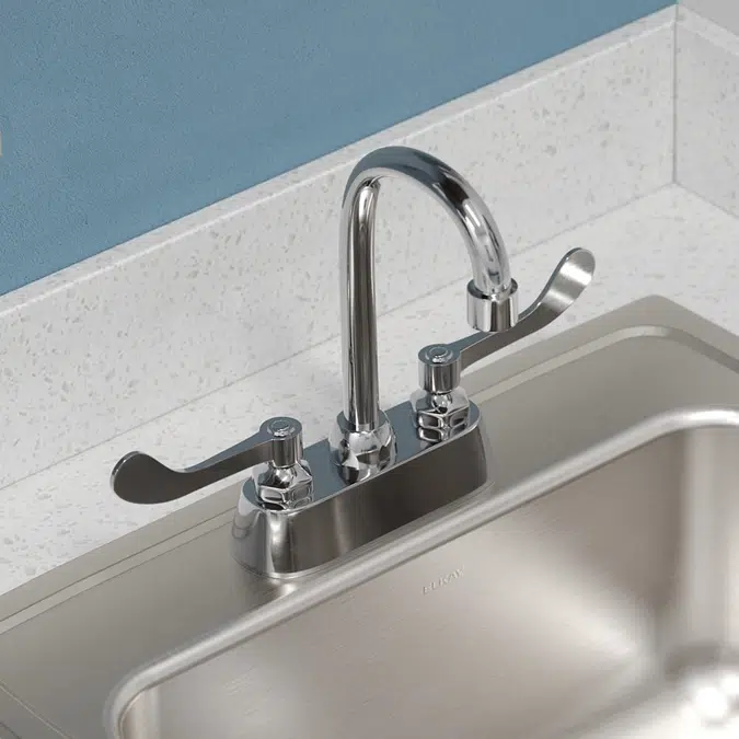 LK406GN04T4 Elkay® 4" Centerset with Exposed Deck Faucet with 4" Gooseneck Spout 4" Wristblade Handles Chrome