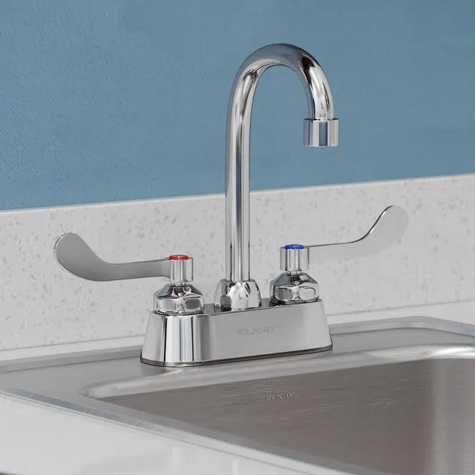LK406GN04T4 Elkay® 4" Centerset with Exposed Deck Faucet with 4" Gooseneck Spout 4" Wristblade Handles Chrome