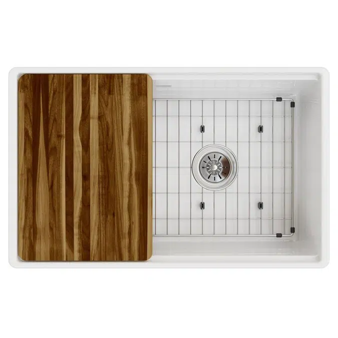 SWUF13020CBWH Fireclay 30" x 18-13/16" x 9-5/8" Single Bowl Farmhouse Sink Kit