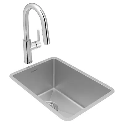 ECTRU12179TFCC Elkay Crosstown® 18 Gauge Stainless Steel 13-1/2" x 18-1/2" x 9" Single Bowl Undermount Bar Sink & Faucet Kit with Drain图像
