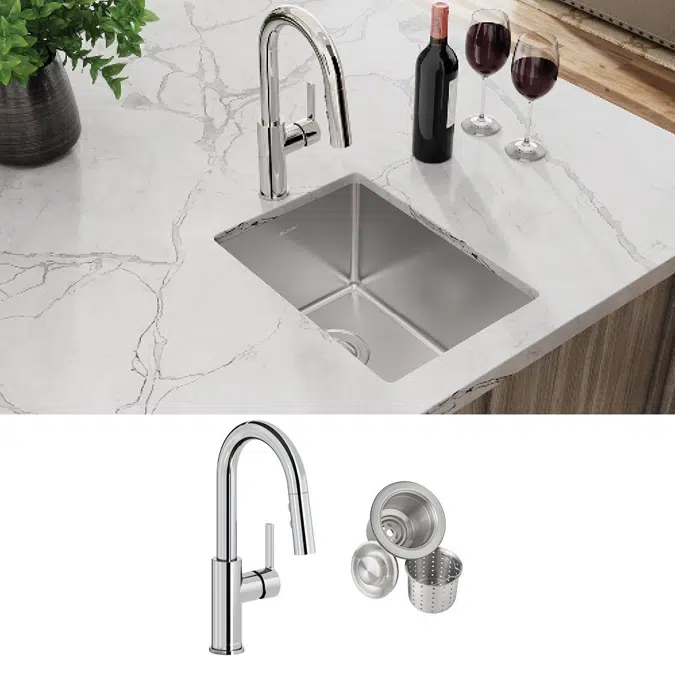 ECTRU12179TFCC Elkay Crosstown® 18 Gauge Stainless Steel 13-1/2" x 18-1/2" x 9" Single Bowl Undermount Bar Sink & Faucet Kit with Drain