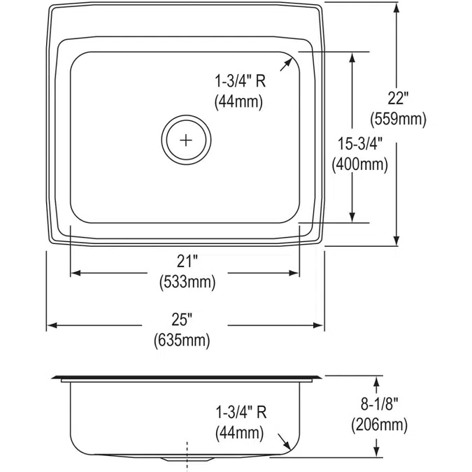 LR25221_5_MR2 Lustertone® Classic Stainless Steel 25" x 22" x 8-1/8" Single Bowl Drop-in Sink
