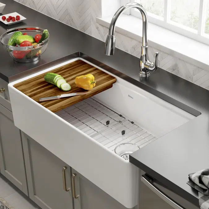 SWUF13620CBWH Fireclay 36" x 18-13/16" x 9-5/8" Single Bowl Farmhouse Sink Kit