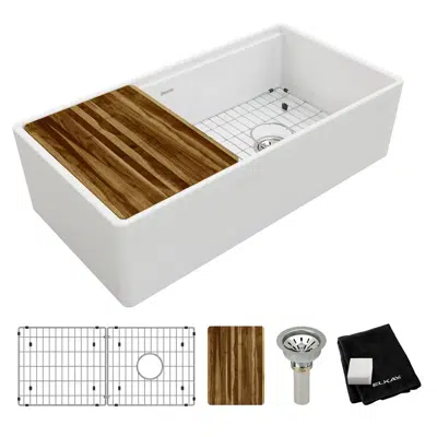 imagen para SWUF13620CBWH Fireclay 36" x 18-13/16" x 9-5/8" Single Bowl Farmhouse Sink Kit