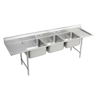 RNSF8354LR4 Elkay Rigidbilt Stainless Steel 97-1/4" x 29-3/4" x 14" Floor Mount, Triple Compartment Scullery Sink w/ Drainboard için görüntü