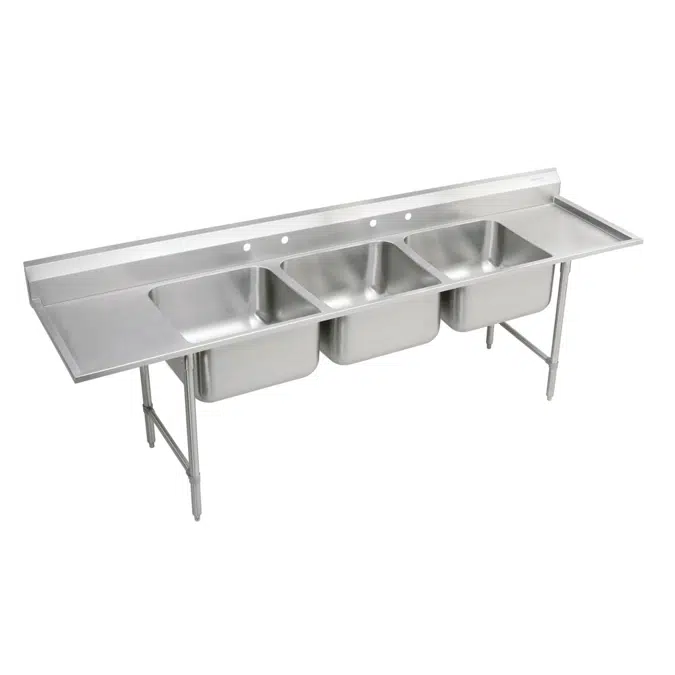 Elkay Rigidbilt Stainless Steel 97-1/4" x 29-3/4" x 14" Floor Mount, Triple Compartment Scullery Sink w/ Drainboard