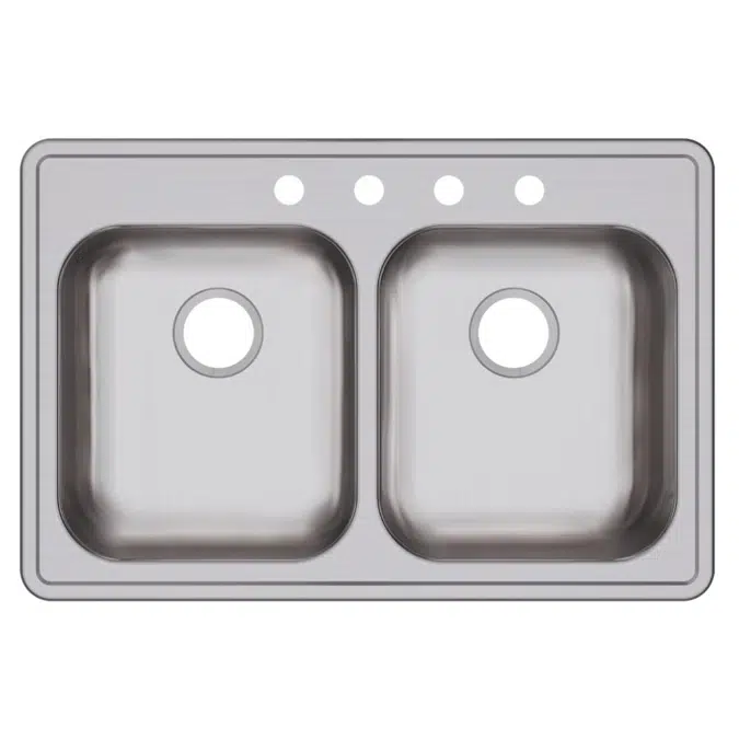 GE233224 Dayton® Stainless Steel 33" x 22" x 5-3/8" Equal Double Bowl Drop-in Sink