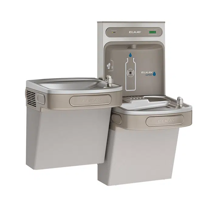 LZSTL8WSVRLK Elkay ezH2O Bottle Filling Station & Versatile Bi-Level ADA Vandal-Resistant Cooler, Filtered Refrigerated Light Gray