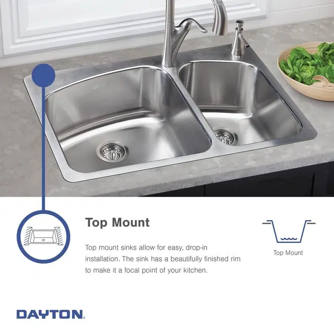 DDW50233223_4 Dayton® Stainless Steel 33" x 22" x 7-1/16" Equal Double Bowl Drop-in Sink (50 Pack)