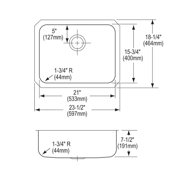 ELUH2115 Elkay Lustertone® Classic Stainless Steel, 23-1/2" x 18-1/4" x 7-1/2" Single Bowl Undermount Sink