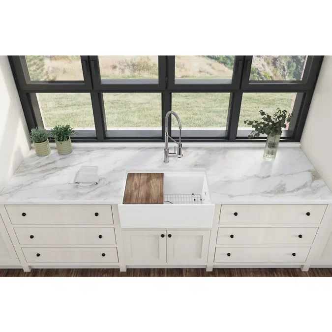 SWUF13018CBWH Fireclay 30" x 18-13/16" x 9-5/8" Single Bowl Farmhouse Workstation Sink Kit White
