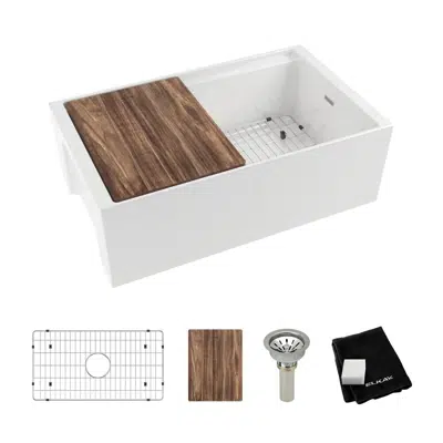 Image for SWUF13018CBWH Fireclay 30" x 18-13/16" x 9-5/8" Single Bowl Farmhouse Workstation Sink Kit White