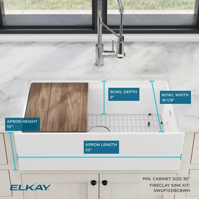 SWUF13018CBWH Fireclay 30" x 18-13/16" x 9-5/8" Single Bowl Farmhouse Workstation Sink Kit White