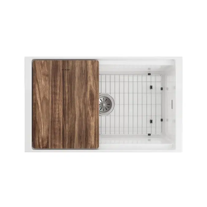 SWUF13018CBWH Fireclay 30" x 18-13/16" x 9-5/8" Single Bowl Farmhouse Workstation Sink Kit White