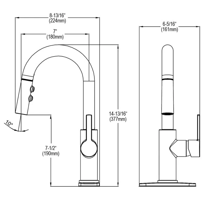 LKAV3032_CR_LS_MB_BK Avado® Single Hole Bar Faucet with Pull-down Spray and Lever Handle