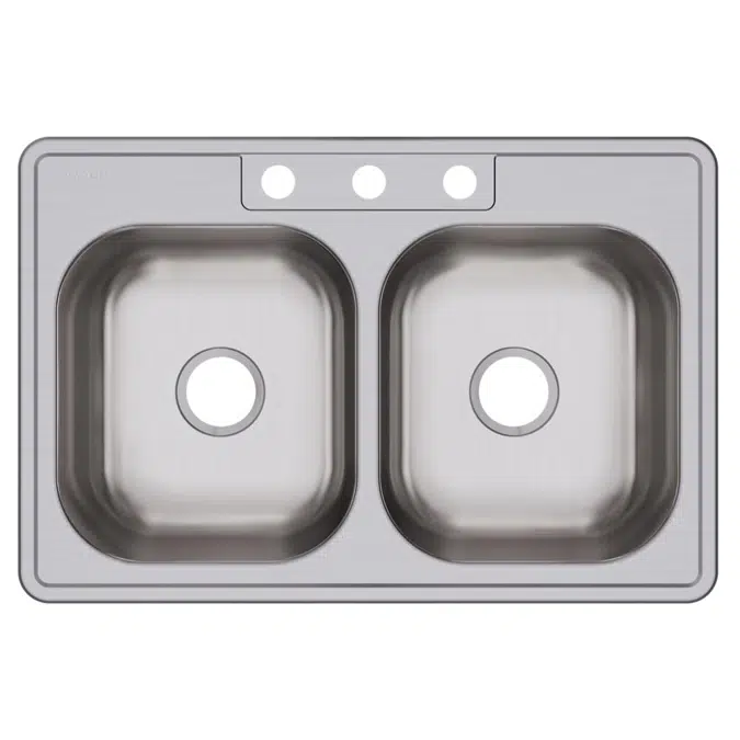 DSE233223 Dayton® Stainless Steel 33" x 22" x 8-1/16" 3-Hole Equal Double Bowl Drop-in Sink