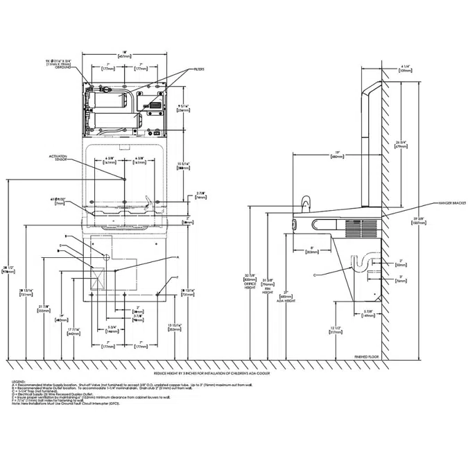 LZS8WSBPRO Elkay Pro Filtration® Bottle Filling Station & Single ADA Cooler Refrigerated Ultra Capacity Lead Reduction Standing Height Quick Filter Change